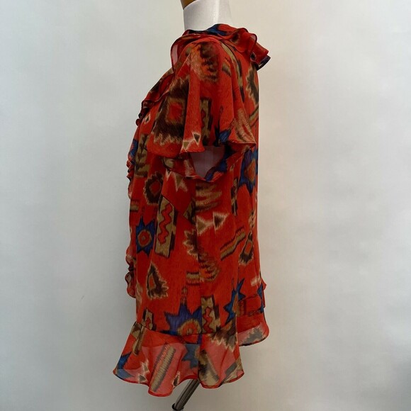 Chaps Denim Women's Top Size 2X Burnt Orange Blue Multicolor 2 Piece Ruffles - Picture 2 of 8